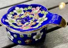 Vintage Hand Painted Japanese  Floral Porcelain Tea Strainer