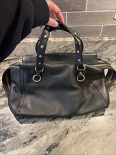Cole Haan Black Pebbled Leather Satchel Shoulder Bag Tassel Gold Hardware