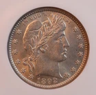 1892 Barber Silver Quarter - NGC MS62! Uncirculated, Lustrous Golden Beauty! PQ+