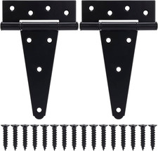 6 Inch T-Strap Gate Hinges, Shed Barn Door Hinges Heavy Duty, Black Tee Hinges