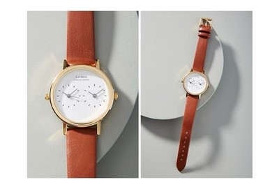 Rare Vintage Bi-Coastal two timezone watch Brown and Gold by La Mer Collections 