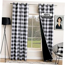 Buffalo Plaid Curtains for Farmhouse 52"W x 84"L Pack of 2 Black and White