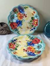 NEW The Pioneer Woman Dinner Plate Melamine Delaney Teal  10.7” Set of 4 Floral