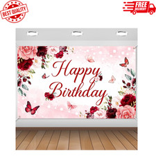 Floral Happy Birthday Banner Rose Gold Red Party Decor for Women Girls 6X3.6Ft