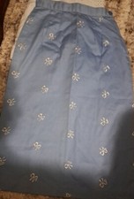 Vntg 60's Light Blue Pencil Skirt Cotton W24" L30" Metal Zipper With White Bows
