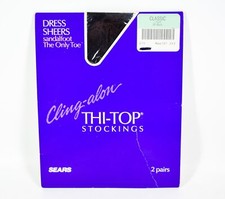 Cling-Alon Thi-Top Stockings Classic OFF BLack Sandlefoot Vintage Sears 2 Pair