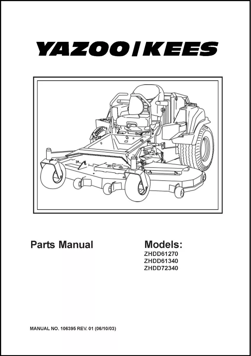 Service Parts Manual Yazoo Kees Zero Turn Mower ZHDD61270