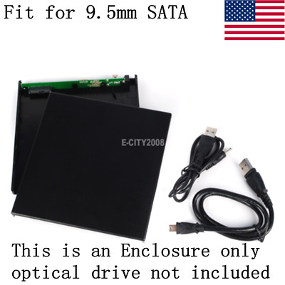 External USB Slim Case Enclosure for 9.5mm SATA Laptop Tray Load CD DVD drive
