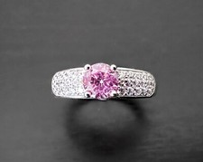 Elegant Pink Lab-Created Sapphire White Topaz Solitaire Sterling Silver Ring s8