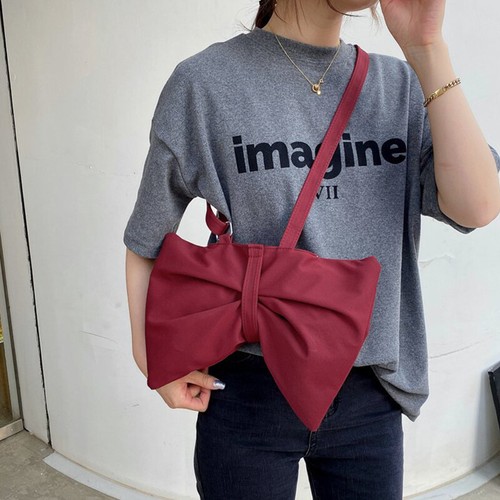 Women's Fashion Large Bow Shoulder Bag Girls Cute Solid Crossbody Messenger Bags