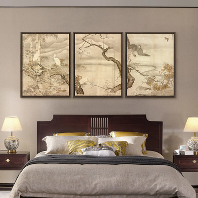 Sesshu Toyo Blumen- und Vogelreiher auf Bäumen drei 3 Multiset Poster/Leinwand