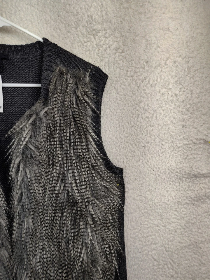 Chaqueta H M Mujer Grande Gris Mezcla Acrílico Sin Mangas Imitación Piel Frente Abierto Chaleco Foto 3 de 4