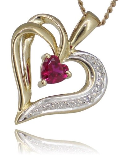 Yellow Gold RUBY & DIAMOND HEART PENDANT Guaranteed Genuine Real 9ct / 9k Gold - Picture 2 of 10