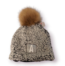 Justice Girls Sherpa Winter Hat with Faux Fur Pom Pom Initial A One Size NWT