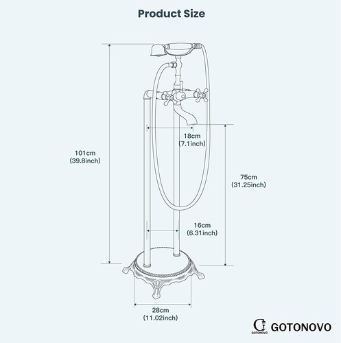 Floor Mounted Free Standing Bathtub Faucet Tub Filler with Hand Shower Set Mixer - Picture 7 of 34