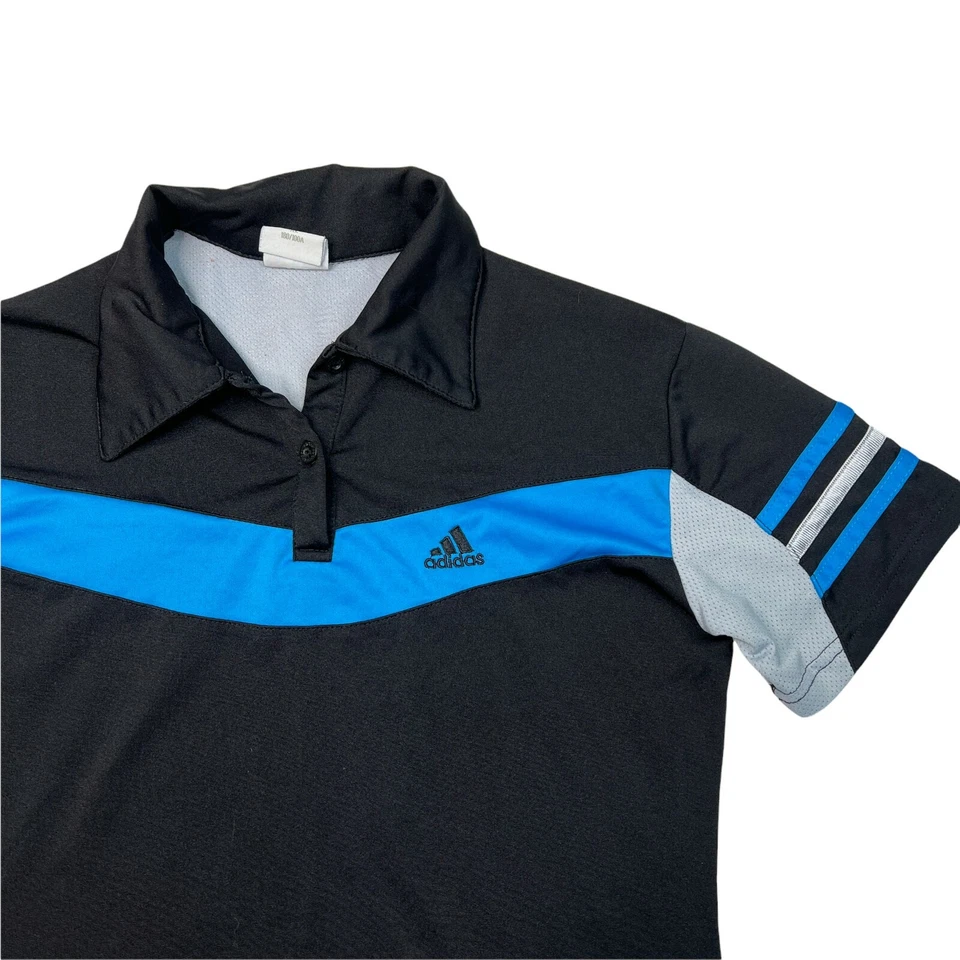 Adidas VTG Three Stripes Short Sleeve Polo T-Shirt Black Blue Kids Girls XL - Image 3 of 4