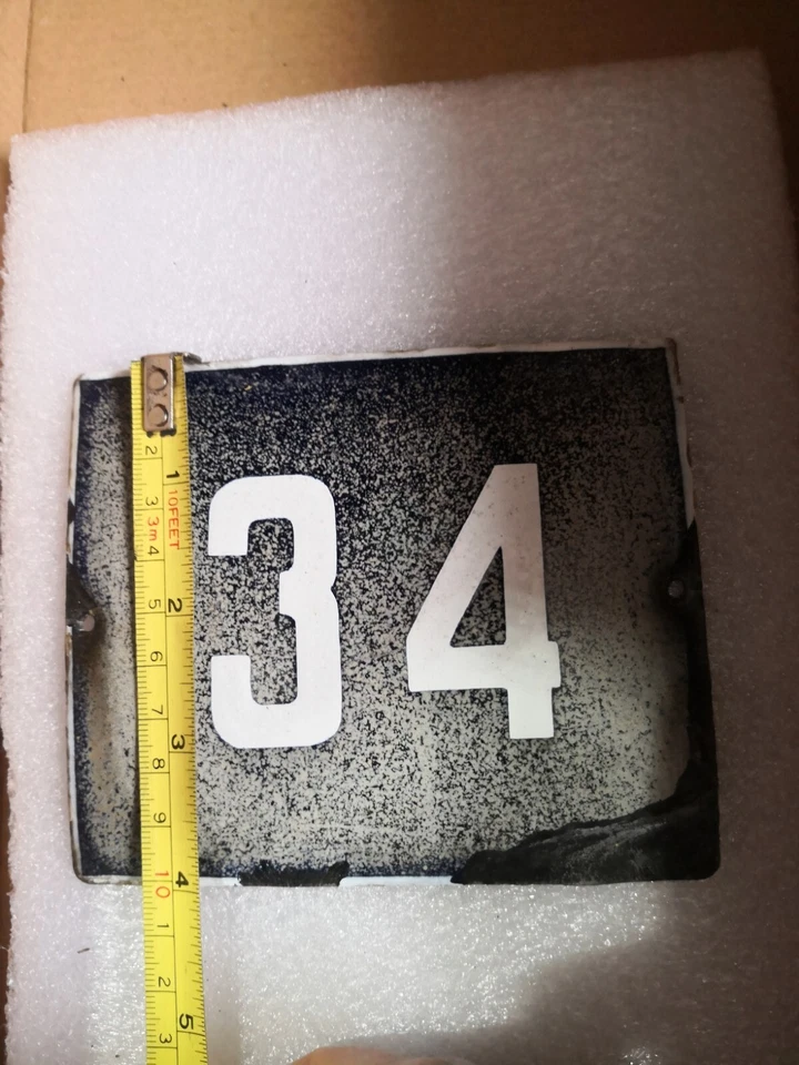 Letrero Esmaltado De Colección Número 34 Porcelana Azul Casa Puerta Calle Placa Metal Estaño Foto 4 de 4