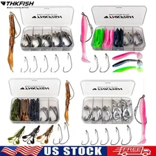 THKFISH 60X 5Size Fishing Hooks Twist-Lock Hooks weedless Weighted Hook Swimbait