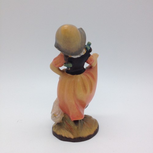 Rara statuina vintage Anton Fischer ragazza che balla con oca in legno Oberammergau - Foto 3 di 6