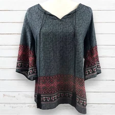 NAIF Womens V Neck Blouse Black Gray Red Small