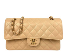Chanel Beige Caviar Leather 10" Medium Double Flap Classic Bag w/ Gold Hardware