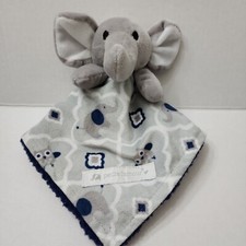 Petite L'amour Gray Blue Elephant Owl Baby Security Blanket Lovey