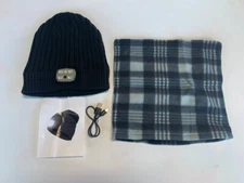 Unisex Rechargeable LED Beanie Hat Winter Light Up Headlamp Cap With Scarf