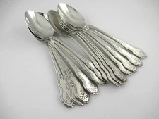12 Soup Spoons FOLK ART Oneida LTD Deluxe Burnished Stainless Steel Flatware