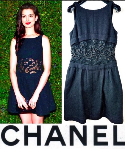 6K Chanel 2014 Black Barbie Tweed Lace Evening Party Dress 34 36 2 4 Logo LBD S