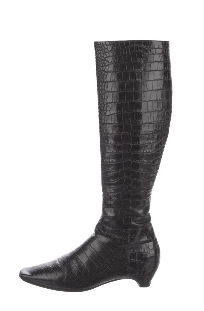 Bottes en cuir gaufré vintage Christian DIOR taille 35 États Unis 5 Italie noires rares