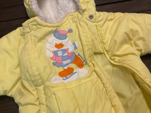 Vintage Artic Expedition 90s 12 Month Bright Yellow Hooded Toddler Snow Suit - Picture 2 of 13