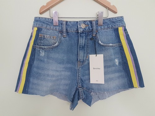 Nuevos pantalones cortos de mezclilla azul para niñas Bershka rayas laterales talla 4 | eBay