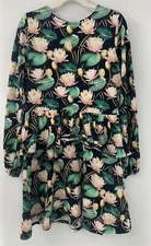  Molo Girls Black Green Pink Cindarell Water & Lilies Print  Dress sz 11-12y