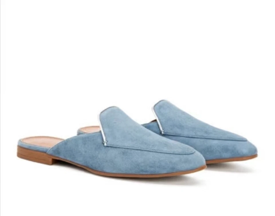 Aquatalia Emile Suede Mule in Baby Blue & Silver  Size 10.5