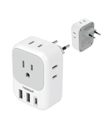 European Plug Adapter Travel Power Plug with 4 Outlets 2USB Port 1 USB C