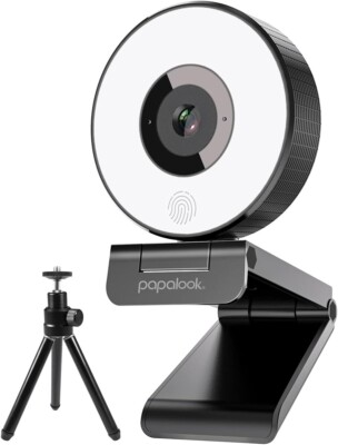  papalook 1080P Webcam with Ring Light and Tripod, PA552 Full HD Streaming 