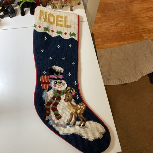 imperial elegance crewel needlepoint snowman with reindeer noel stocking