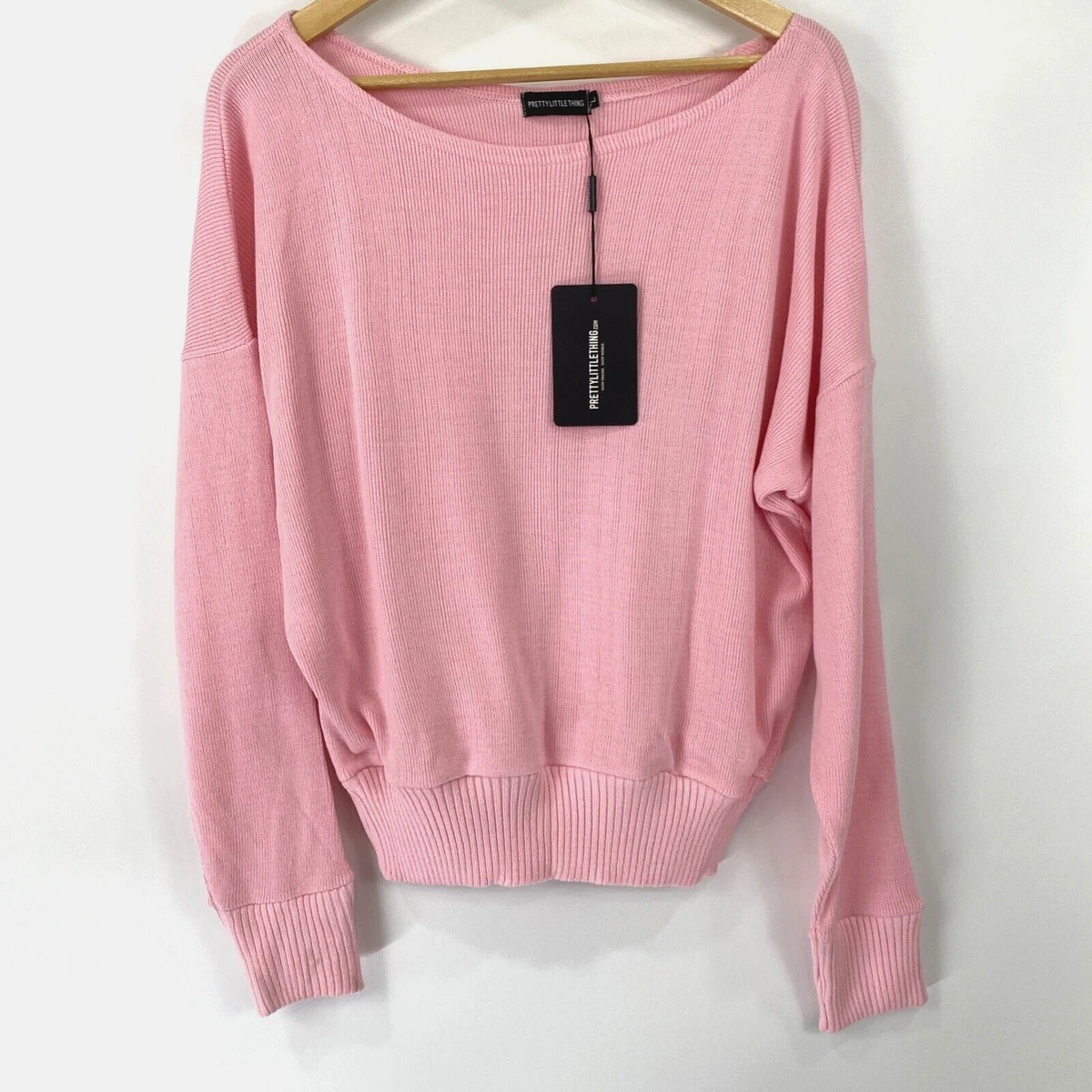 NWT Pretty Little Thing Pullover Sweater Women s Size 10 Pink Knit Long Sleeve