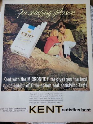 194 Kent cigarettes man woman smoking Rocks Satisfying pleasure vintage ad