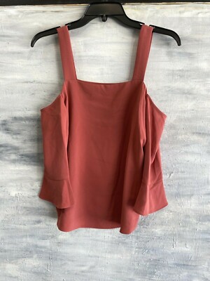 NEW! COOPER & ELLA 'Tilde' Cold-Shoulder Crepe Blouse Top, XXS - Brick