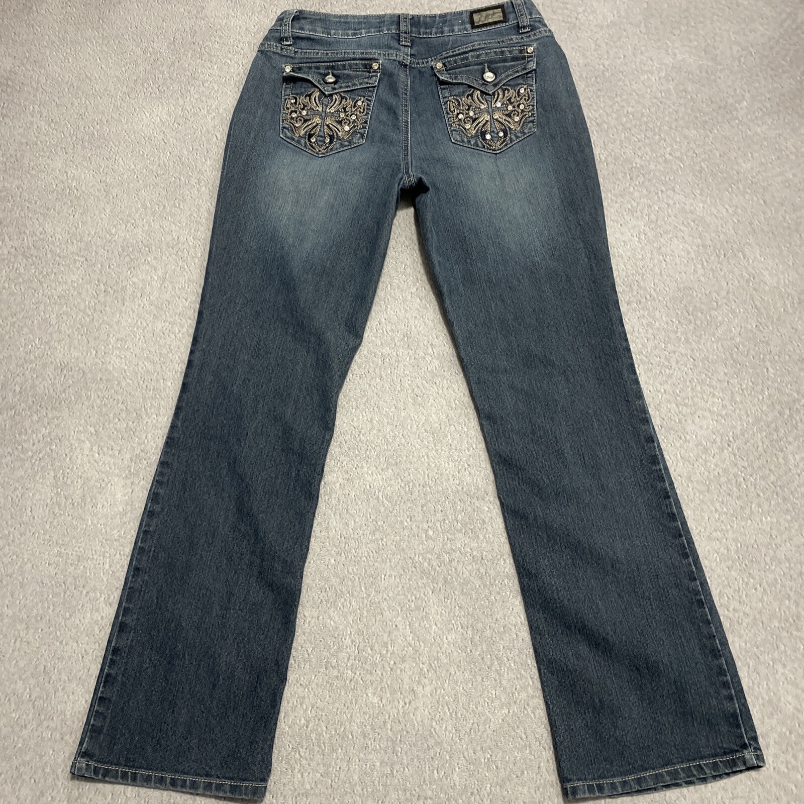 Earl Jeans Womens 6 Blue Denim Pants Boot Mid Flaps Flex Cowgirl