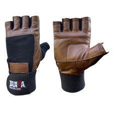 BUKA   Real Leather Padded Gym Gloves Fitness Weightlifting Training Long Wrist