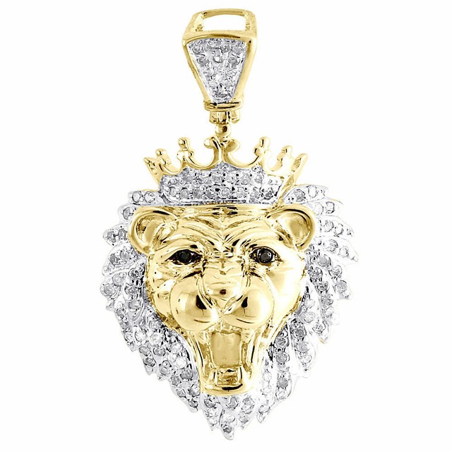 1.25 Ct Round Diamond Lion Head Pendant Necklace 14k Yellow Gold GP 18