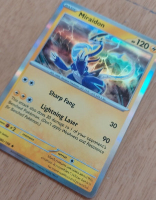 miraidon pokemon card holographic Graded: ex 244/198 Scarlet & Violet Base Set (2023) SIR Holo PSA 10 holofoil pattern or surface detail) Miraidon - 092 [Staff] 92