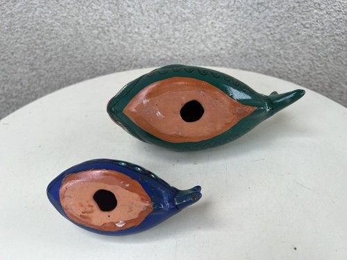 Vtg Mexican Art Pottery Fish Figurines Set 2 Hand Painted - Picture 9 of 9