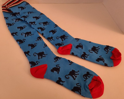 NEW L/XL Kids Monkey Print Socks, Blue&Red