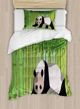 Image of Geometric Forest Duvet Cover Set Panda Bamboo