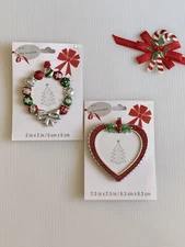 BRAND NEW Set 2 Christmas Wreath and Red Heart Photo Frame Ornaments Gifts NWT