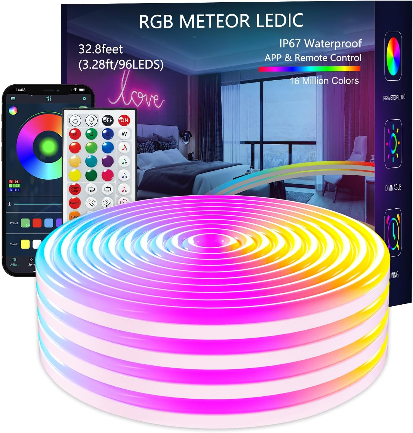 LED Strip Lights,32.8Ft LEDIC Neon Strip Lights,Ip67 Outdoor Waterproof,With APP-image