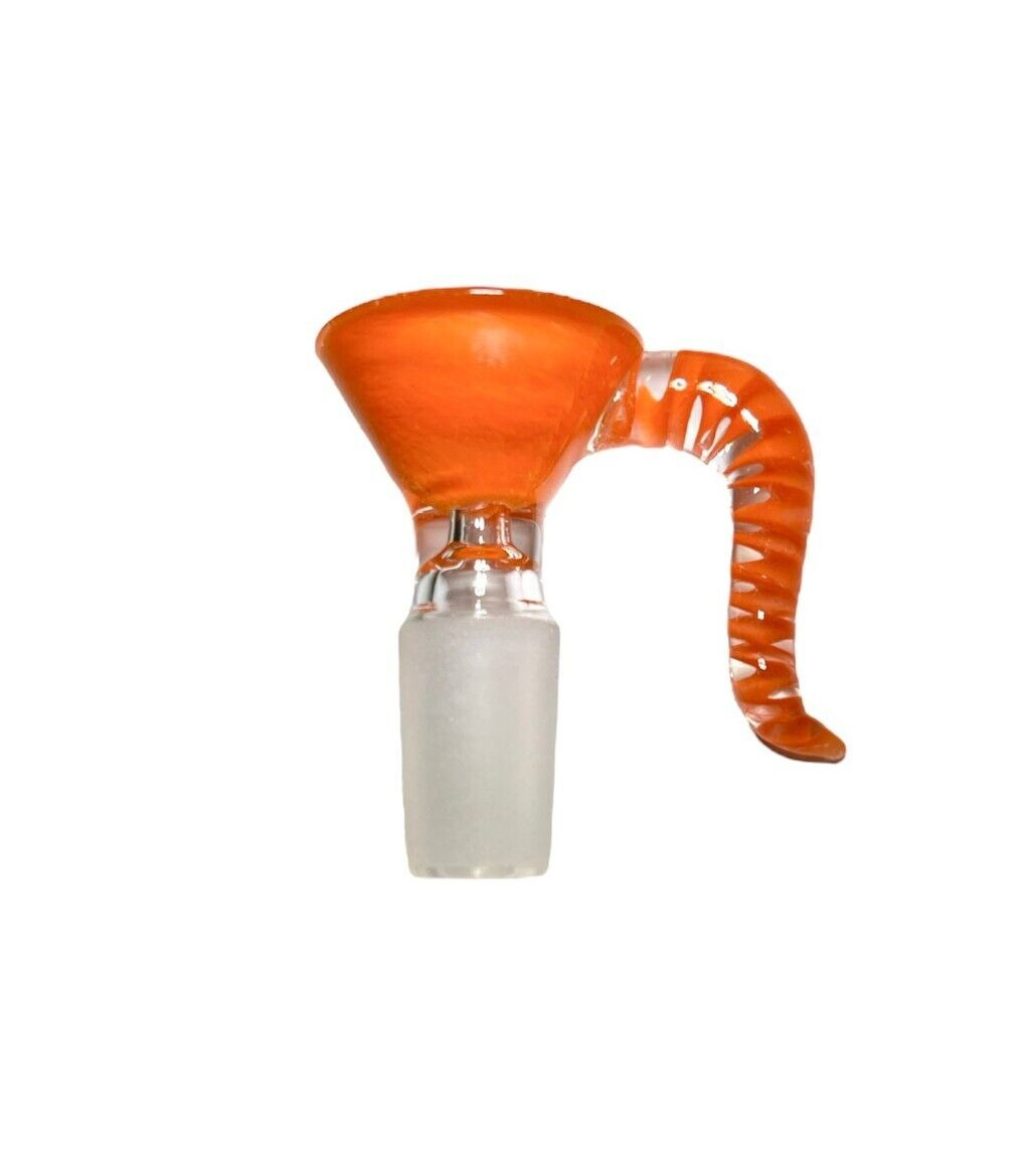 Orange 14mm Male Slide Bowl w/ Thick Orange Twisted Horn Single Hole. Available Now for 14.20
